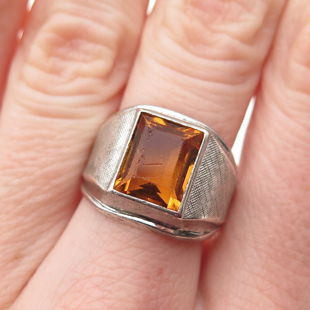 Vargas Sterling Silver Antique Art Deco Emerald-Cut Yellow C Z Ring Size 6.75